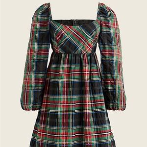 J Crew Puff-sleeve mini dress in Stewart tartan plaid Christmas